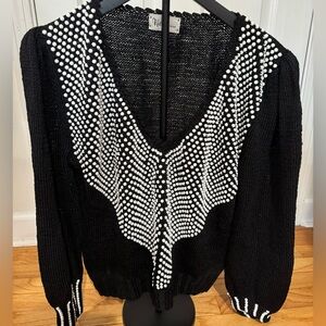 Nicole of Miami Vintage 1980’s Black and White Beaded V-neck sweater